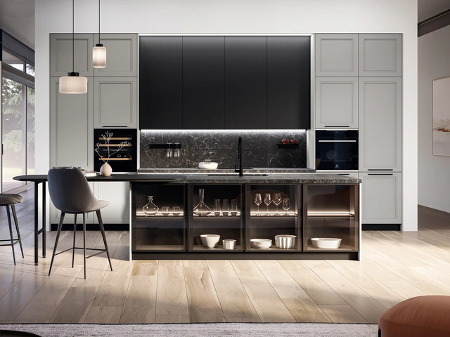 Cucina Classica con isola Opera 02 in laccato e legno di Arredo3