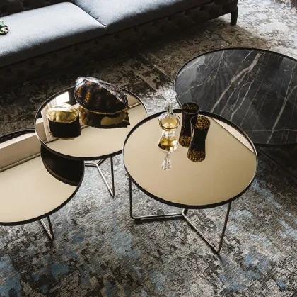 Tavolino in acciaio goffrato e piano in cristallo specchiato bronzo Billy di Cattelan Italia