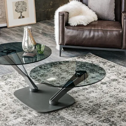 Tavolino in acciaio con doppio piano circolare in vetro Viper di Cattelan Italia