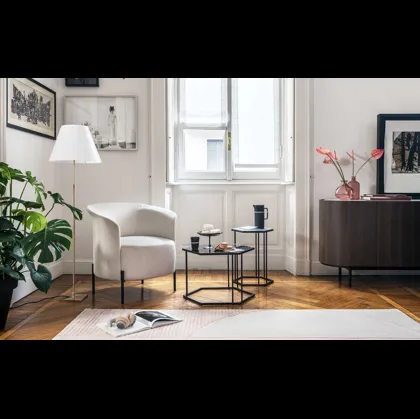 Renee esagonale con top in vetro e vetro ceramica con base in metallo di Calligaris