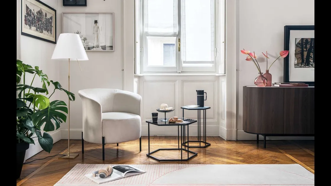 Renee esagonale con top in vetro e vetro ceramica con base in metallo di Calligaris