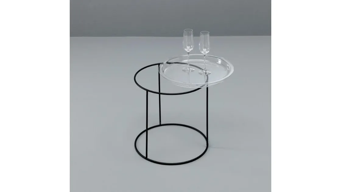 Tavolino rotondo Orion con top in vetro temperato e base in metallo verniciato di Stones