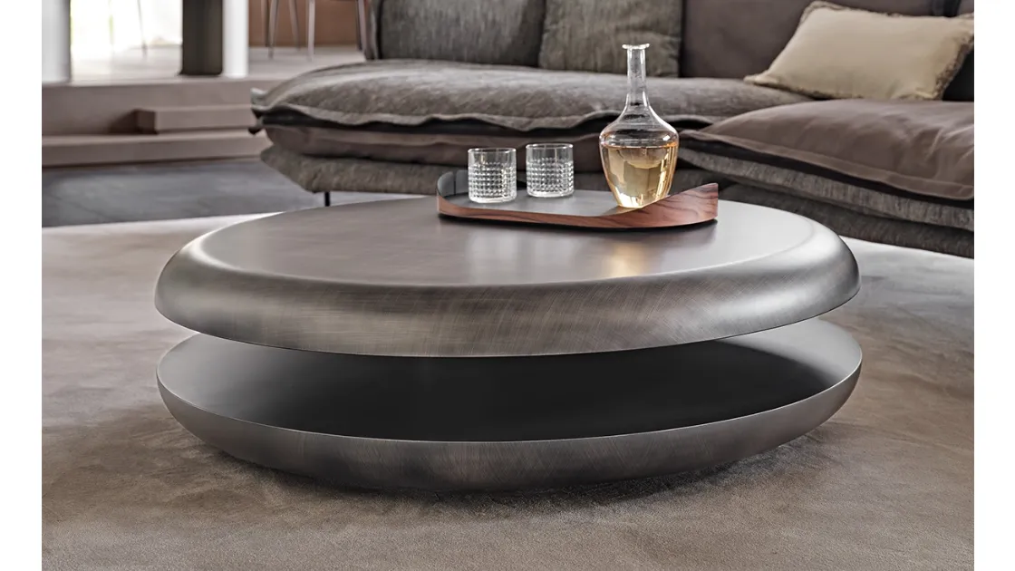Tavolino in legno finitura Brushed Grey con piano superiore girevole Yo-Yo Brushed di Cattelan Italia