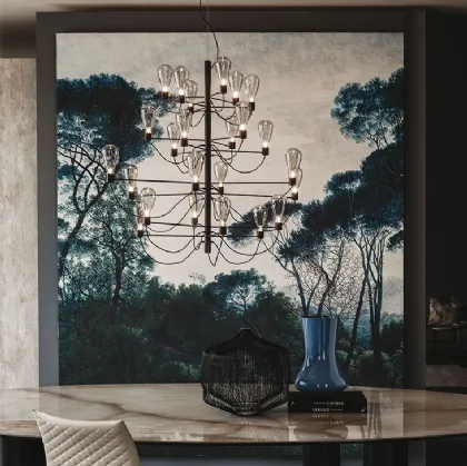 Lampada a sospensione in acciaio verniciato e paralume in cristallo fumè Poseidon di Cattelan Italia