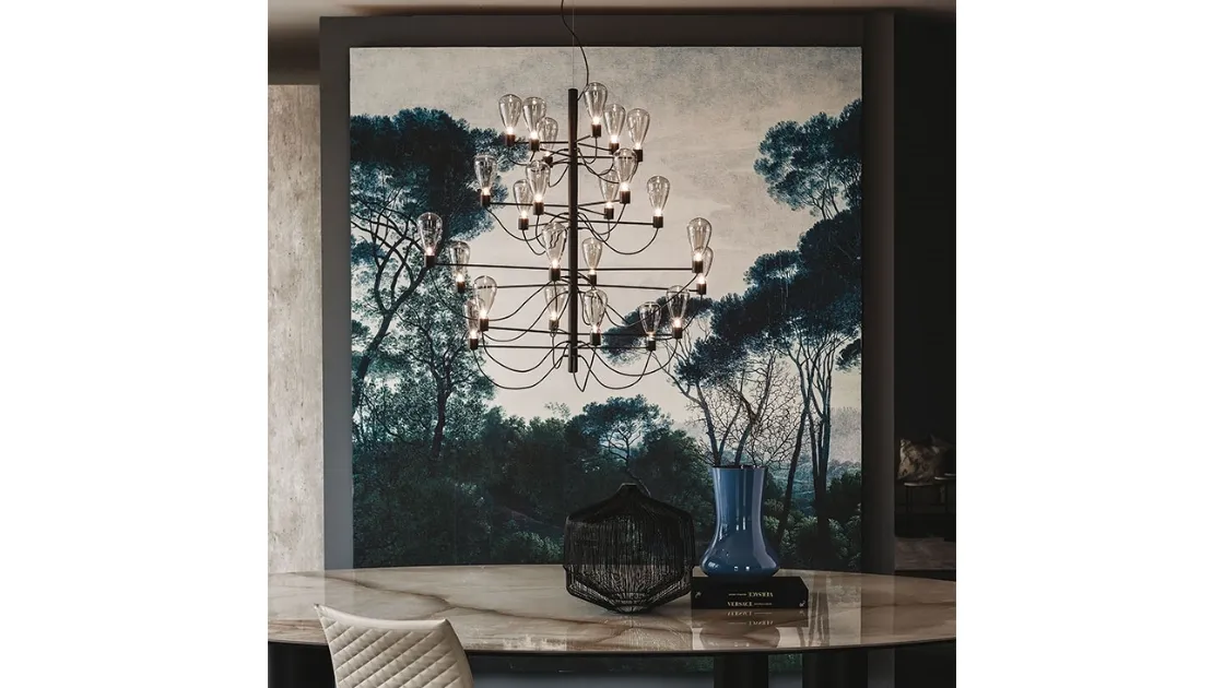 Lampada a sospensione in acciaio verniciato e paralume in cristallo fumè Poseidon di Cattelan Italia