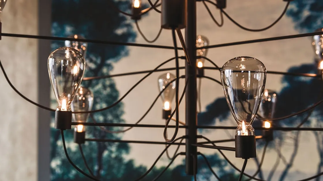 Lampada a sospensione in acciaio e cristallo Poseidon di Cattelan Italia