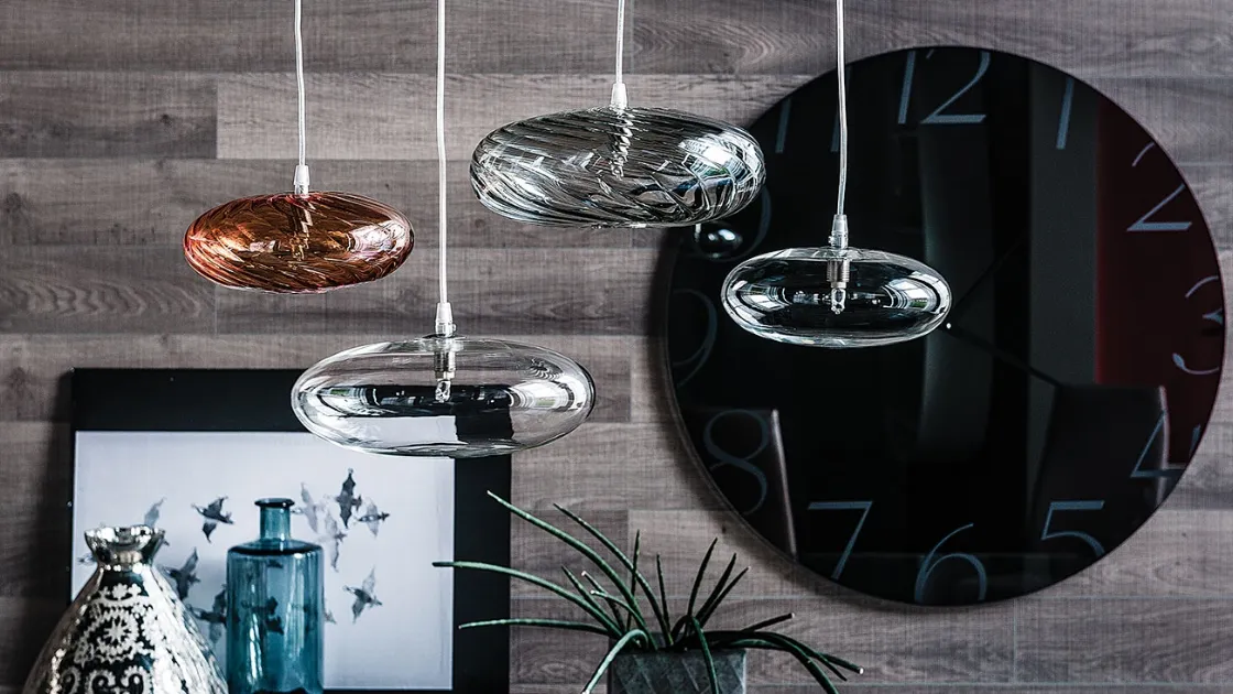 Lampada a sospensione con paralume in vetro borosilicato arancio o fumé Lim Z di Cattelan Italia