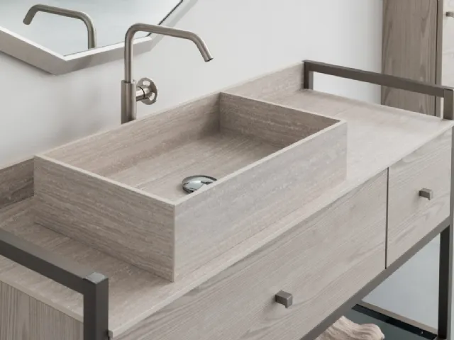 Mobile Bagno da appoggio in nobilitato effetto legno con piano e lavabo in HPL B201 BD022 di Compab