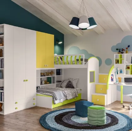 Cameretta a soppalco completa di scrivania e libreria Job CM240 di Giessegi