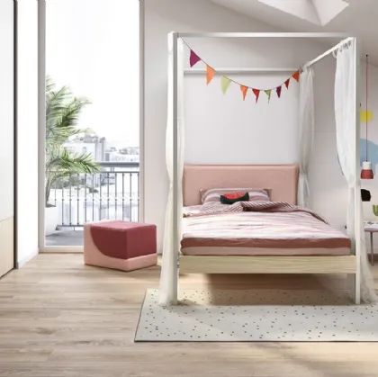 Cameretta componibile con letto a baldacchino e armadio ad ante scorrevoli Kids space 06 di Nidi