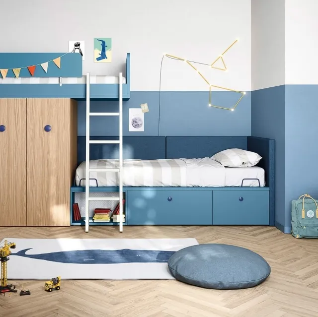 Cameretta a soppalco Kids space 12 in melaminico di Nidi