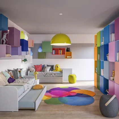 Cameretta Top CM201 con letto e divano letto in laccato opaco satinato dai colori vivaci di Giessegi