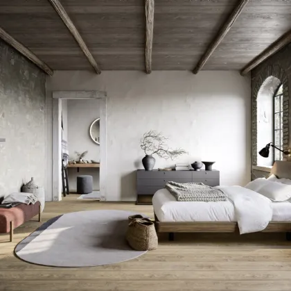 Letto in melaminico Noce con testiera arcuata Bend di Novamobili
