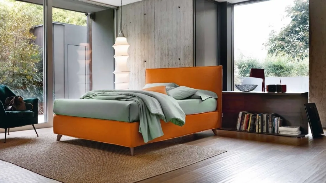 Letto in tessuto con testiera e box contenitore Bon Ton di Bontempi Letti Design