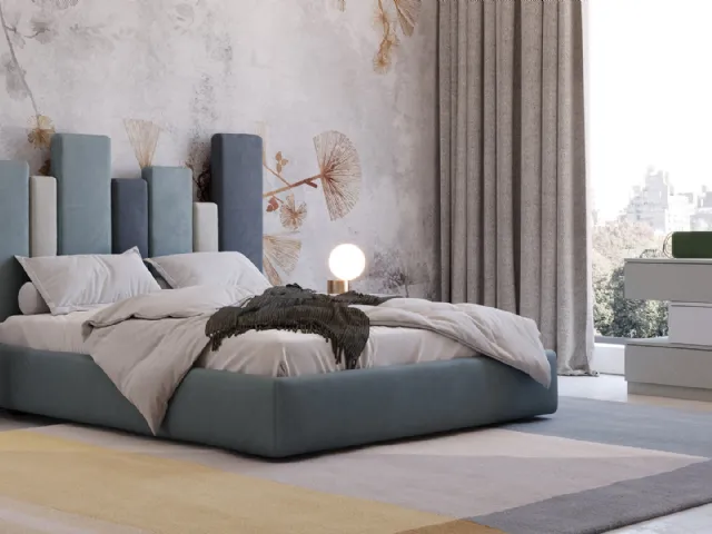 Letto di design in ecovelluto con originale testiera asimmetrica Sidney di Giessegi