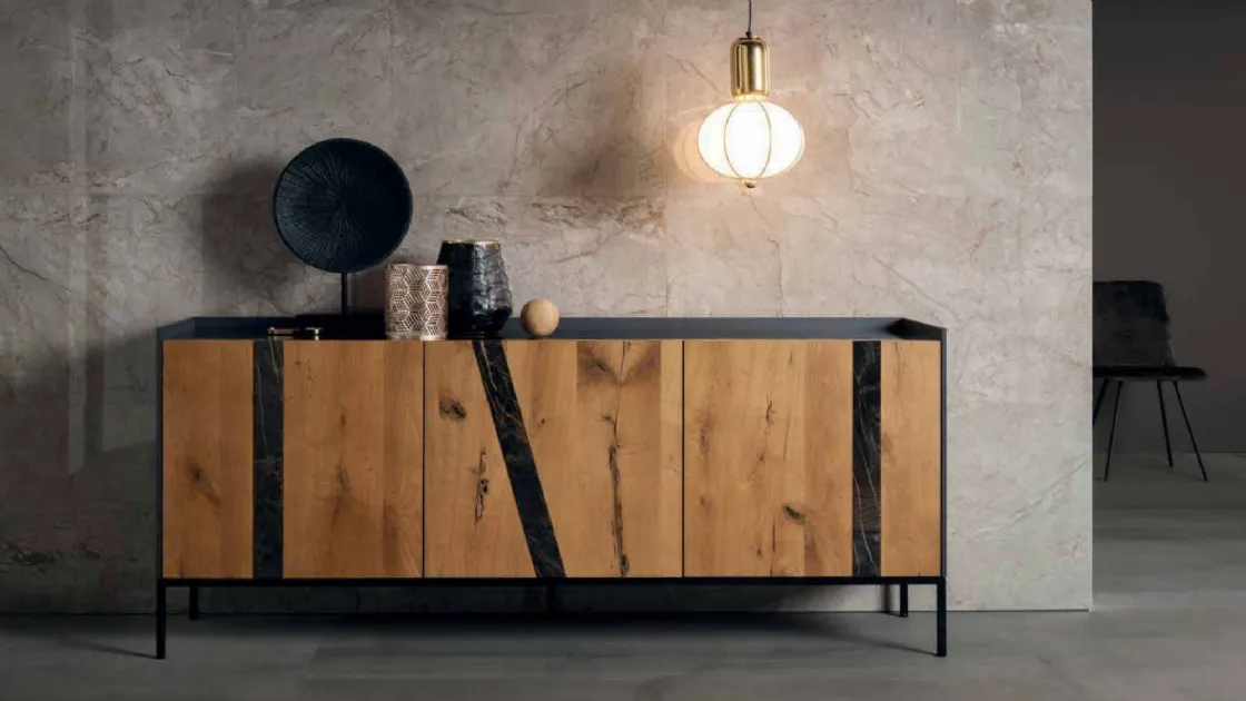 Madia con piano in laminato e ante in legno Elly 3 ante di Alta Corte