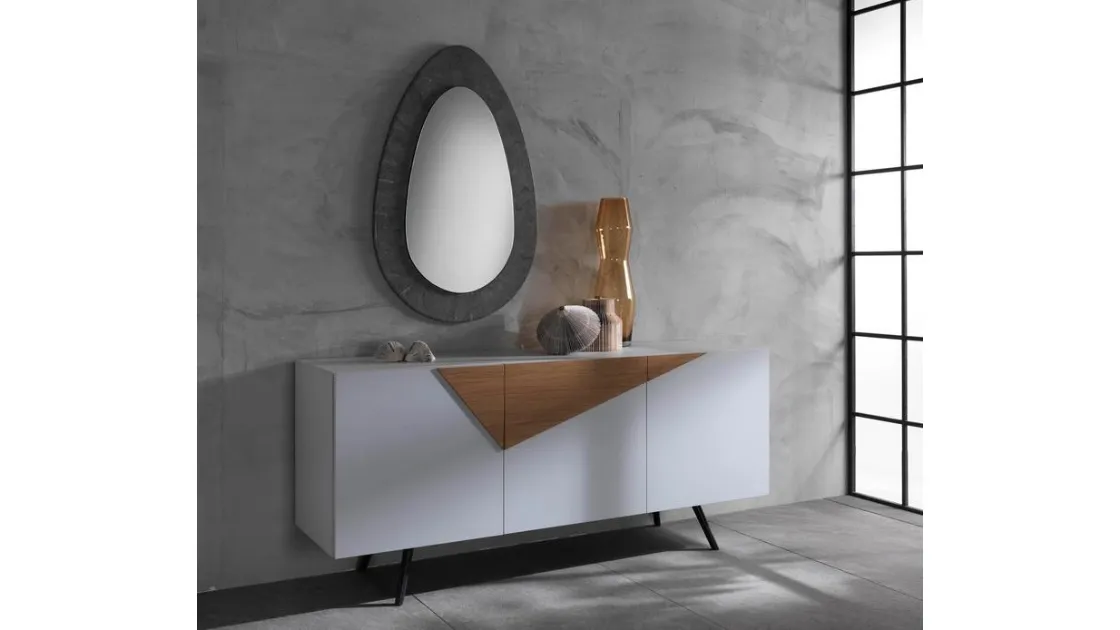 Madia Ginger 01 in melaminico bianco con inserti in rovere di Stones