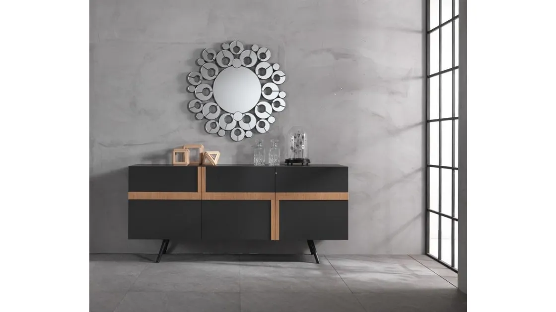 Madia Ginger 01 in melaminico scuro con inserti in rovere di Stones