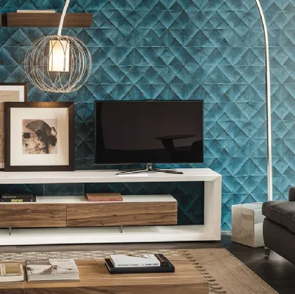 Mobile Porta TV in legno laccato bianco e cassettiera in Noce Canaletto Boxer di Cattelan Italia