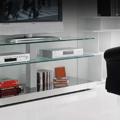 Mobile Porta Tv con ripiani in cristallo e struttura in alluminio Play di Cattelan Italia