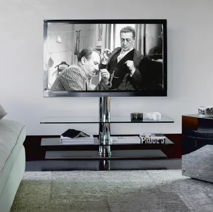Mobile Porta Tv girevole con ripiani in cristallo e base in acciaio Vision di Cattelan Italia