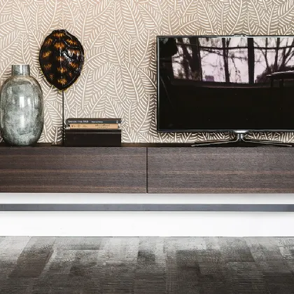 Mobile Porta Tv Horizon in legno di Rovere bruciato con top in cristallo di Cattelan Italia