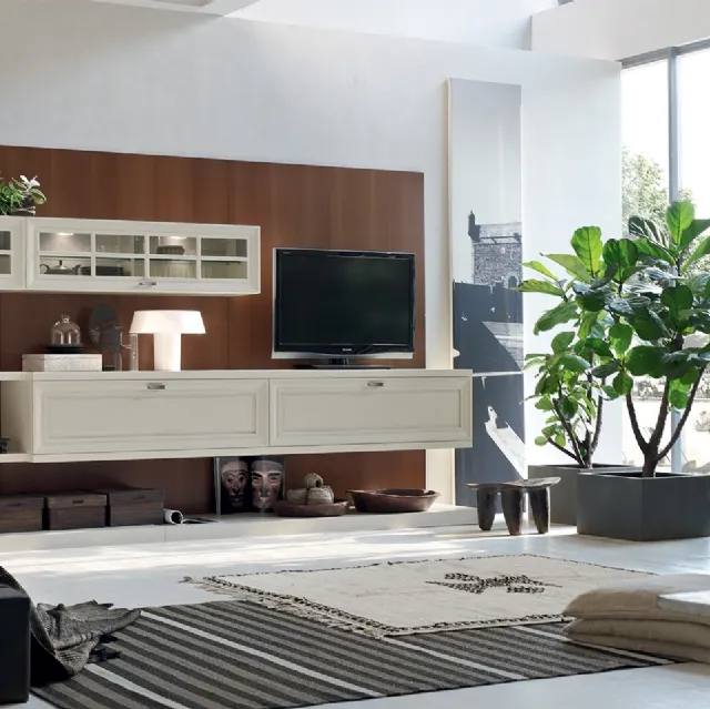 Parete Attrezzata Murano MU455 con boiserie Noce e mobile finitura Panna di Maronese Acf