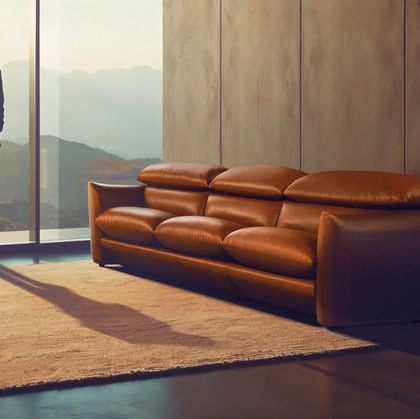 Divano lineare in pelle Choco Magic di Calia