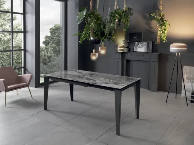 Tavolo allungabile in ceramica su vetro temprato con gambe in metallo verniciato Ceramica 02 di Stones