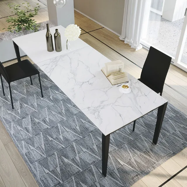Tavolo T1538 Diapason 160 in vetroceramica opaca bianco calacatta di Zamagna