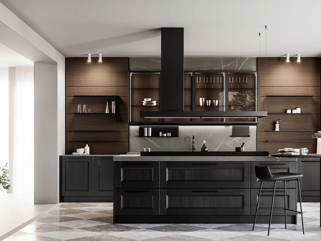 Cucina Classica con isola Gioiosa 02 in laccato nero e noce di Arredo3
