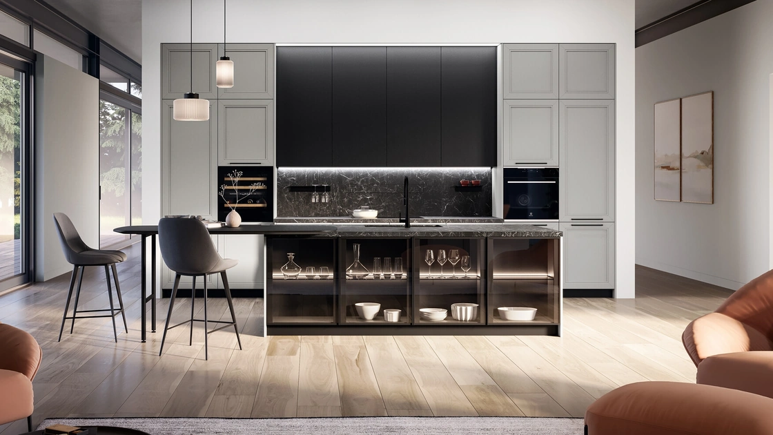 Cucina Classica con isola Opera 02 in laccato e legno di Arredo3