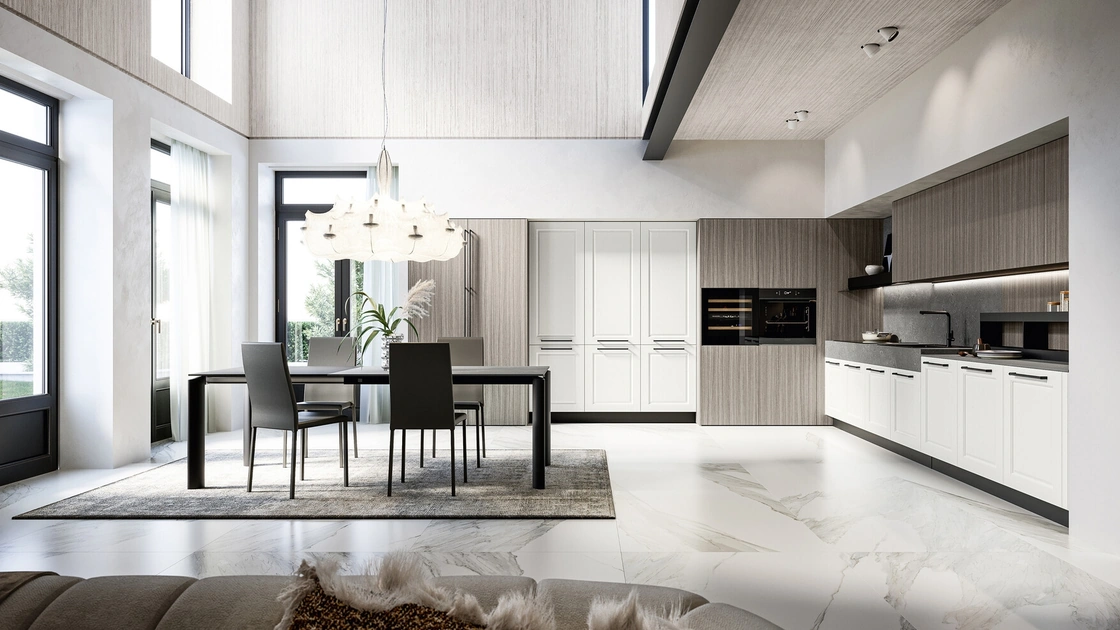 Cucina Classica angolare in laccato a poro aperto e laminato Asolo di Arredo3