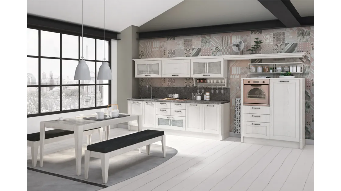Cucina Classica lineare Aurea in Frassino laccato Bianco di Creo