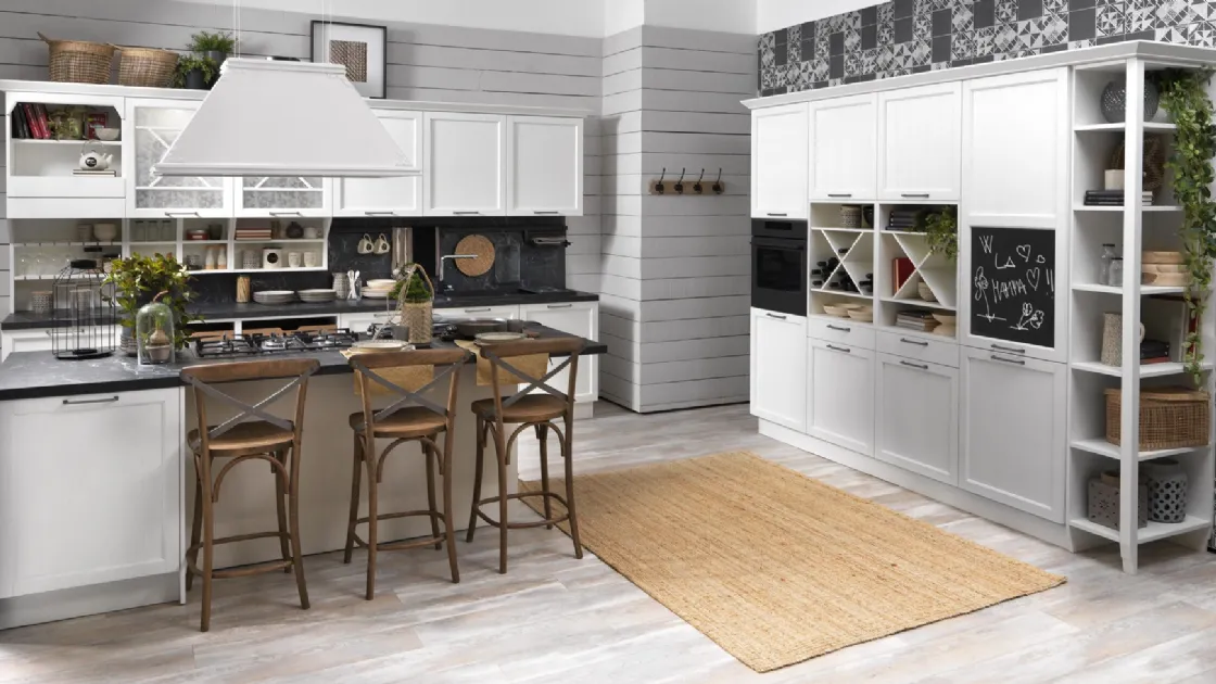 Cucina Classica con isola Contempo in Frassino Bianco di Creo