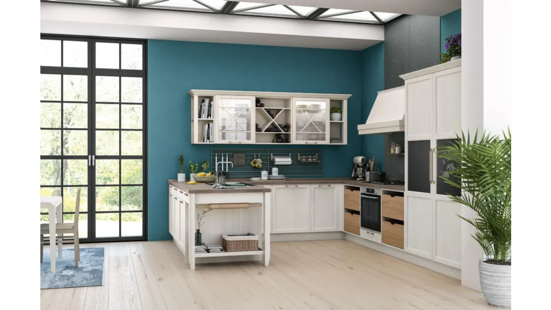 Cucina Classica angolare Contempo in Frassino laccato Bianco di Creo