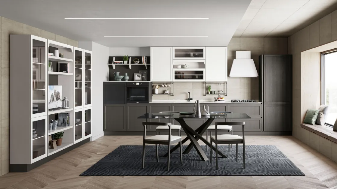 Cucina Classica lineare Contempo in Frassino Grigio Lava e Bianco di Creo