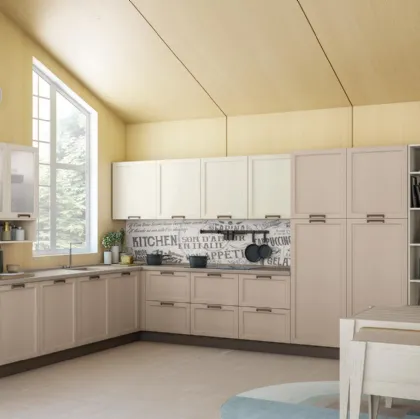 Cucina Classica angolare Contempo in laccato opaco Platino e Frassino Bianco di Creo