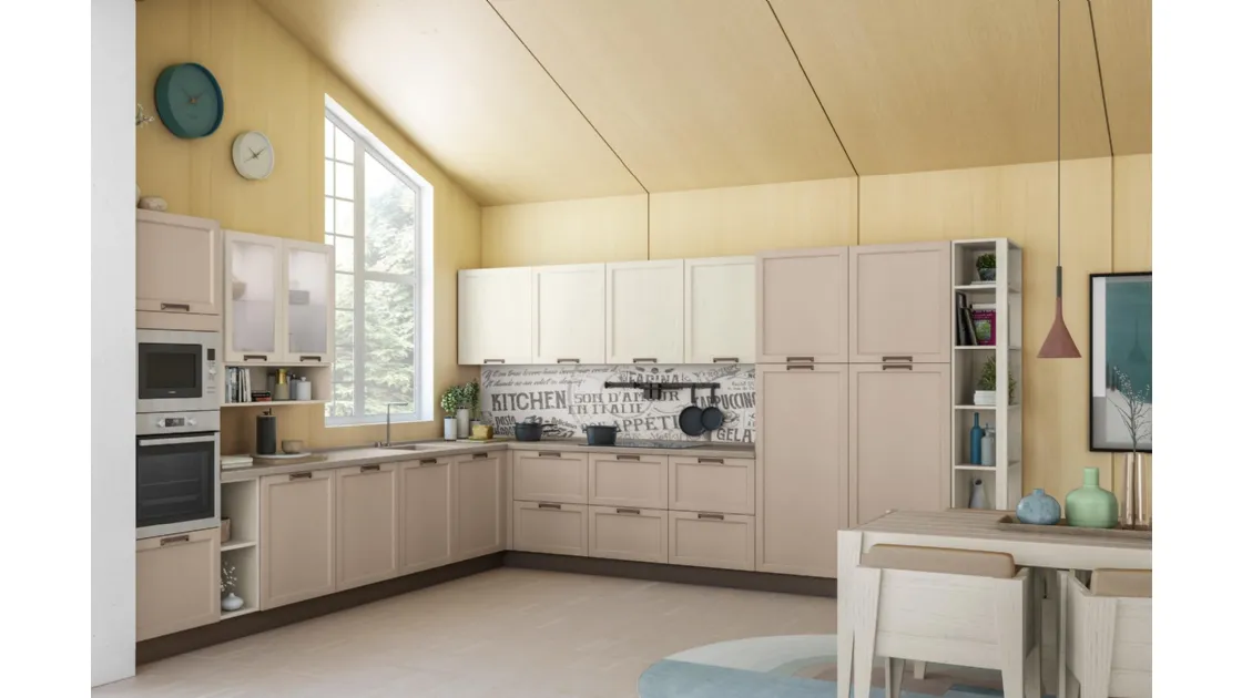 Cucina Classica angolare Contempo in laccato opaco Platino e Frassino Bianco di Creo