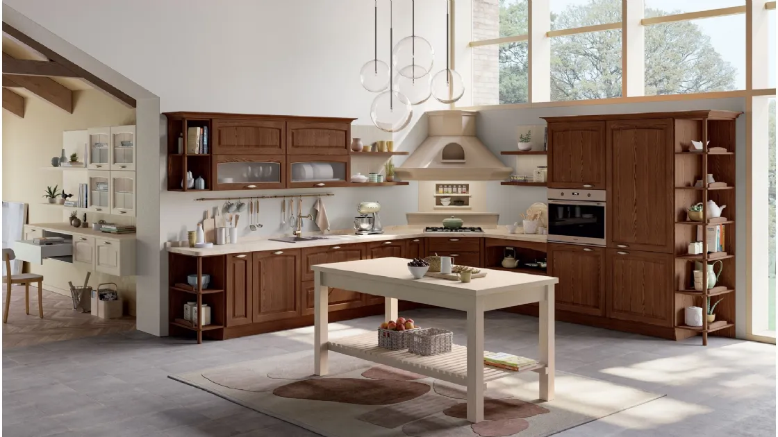 Cucina Classica angolare Grace in Frassino tinto Noce di Creo
