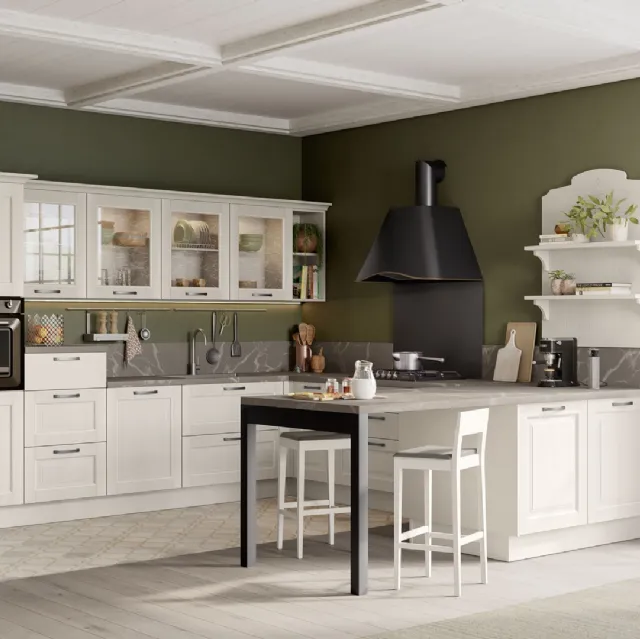 Cucina Classica Oprah finitura Bianca con penisola di Creo