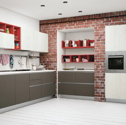 Cucina Moderna Ank in Rovere Bianco e Laccato opaco perlato Fango di Creo