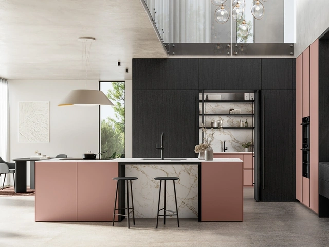 Cucina Moderna con isola Time 04 in laccato opaco e legno di Arredo3