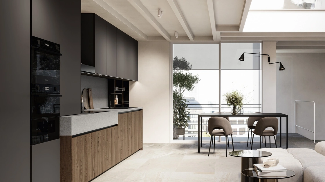 Cucina Moderna lineare in rovere e laccato Asia di Arredo3