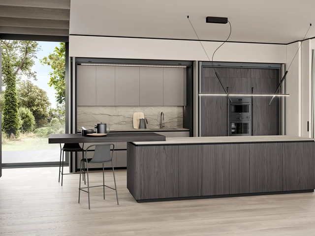 Cucina Moderna con isola Brera 07 in legno e laccato di Lube