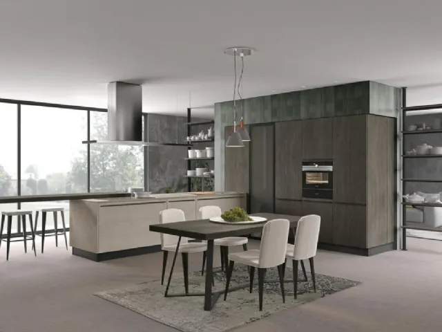 Cucina Moderna con penisola Clover 14 in Rovere e laccato opaco di Lube