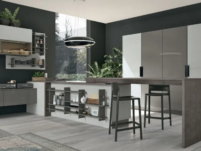 Cucina Moderna con penisola Clover 15 in legno e laccato di Lube