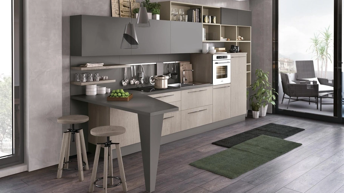 Cucina Moderna con penisola Clover 18 di Lube