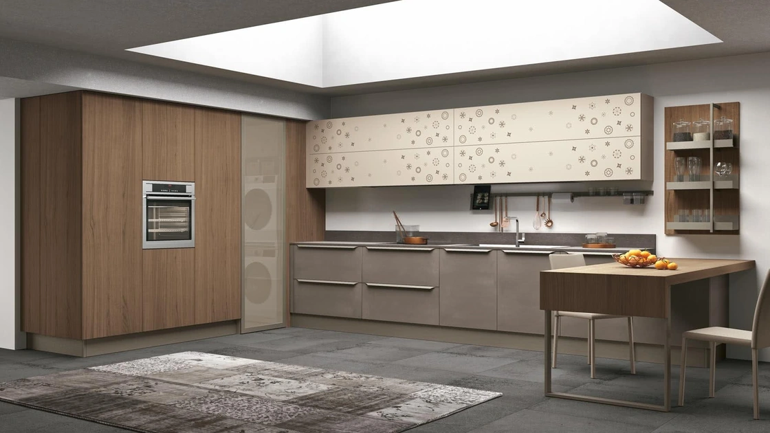 Cucina Moderna in laccato opaco e Noce Canaletto con penisola Clover 13 di Lube