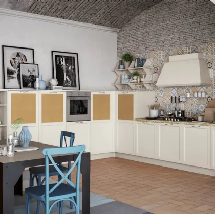 Cucina Moderna Contempo finitura Bianca ed ante con bugna effetto Juta di Creo